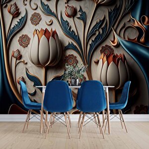 3 Boyutlu Beyaz Lale Desenli Duvar Kağıdı - Dkm886102