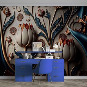 3 Boyutlu Beyaz Lale Desenli Duvar Kağıdı - Dkm886111