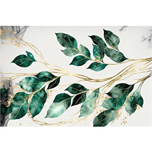 Yeşil Yaprak Altın Dal Deseneli Duvar Kağıdı - Dkm893076