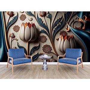 3 Boyutlu Beyaz Lale Desenli Duvar Kağıdı - Dkm886036