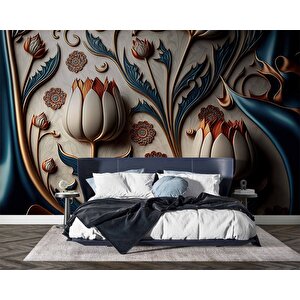 3 Boyutlu Beyaz Lale Desenli Duvar Kağıdı - Dkm886029 300x240 cm