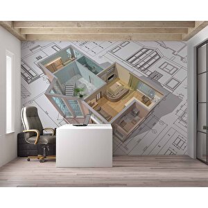 Mimari Çizim Emlak Ve Gayrimenkul Duvar Kağıdı Baskı - Dkm315104 700x300 cm