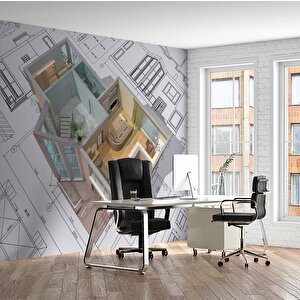 Mimari Çizim Emlak Ve Gayrimenkul Duvar Kağıdı Baskı - Dkm315070 275x280 cm