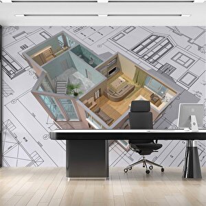 Mimari Çizim Emlak Ve Gayrimenkul Duvar Kağıdı Baskı - Dkm315070 275x280 cm