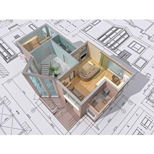 Mimari Çizim Emlak Ve Gayrimenkul Duvar Kağıdı Baskı - Dkm315070