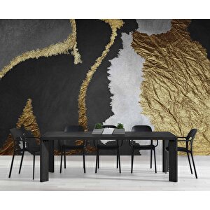 3 Boyutlu Siyah Beyaz Ve Altın Desenli Duvar Kağıdı - Dkm726011