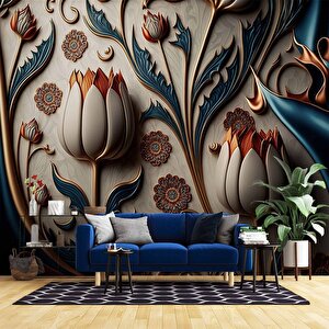 3 Boyutlu Beyaz Lale Desenli Duvar Kağıdı - Dkm886056 450x260 cm