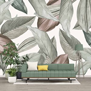 Soft Yeşil Yaprak Desenli Duvar Kağıdı - Dkm477023 100x240 cm