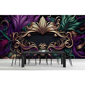 3 Boyutlu Mor Yeşil Altın Desenli Duvar Kağıdı - Dkm785003