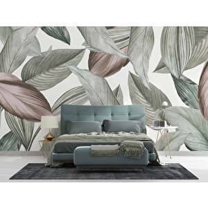 Soft Yeşil Yaprak Desenli Duvar Kağıdı - Dkm477014 450x200 cm
