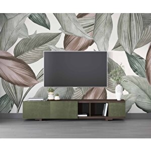 Soft Yeşil Yaprak Desenli Duvar Kağıdı - Dkm477014 450x200 cm