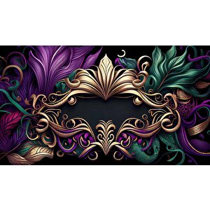 3 Boyutlu Mor Yeşil Altın Desenli Duvar Kağıdı - Dkm785055