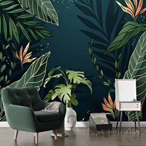 Yaprak Desenli Duvar Kağıdı Baskı - Dkm555096