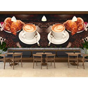 Kahve Kruvasan Cafe Duvar Kağıdı Baskı - Dkm260106 900x300 cm