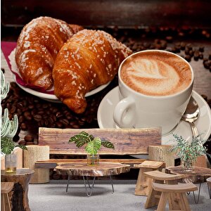 Kahve Kruvasan Cafe Duvar Kağıdı Baskı - Dkm260067