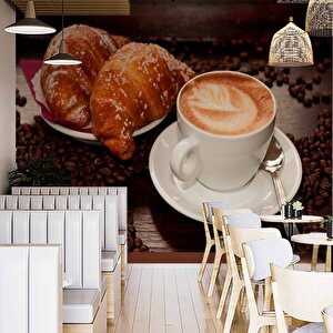 Kahve Kruvasan Cafe Duvar Kağıdı Baskı - Dkm260067