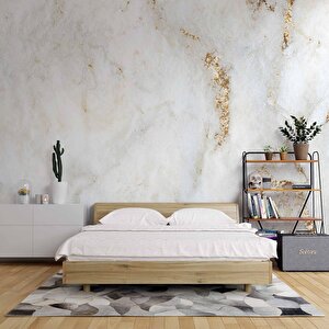 3 Boyutlu Beyaz Altın Mermer Temalı Duvar Kağıdı - Dkm658089 225x300 cm