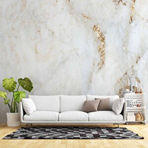 3 Boyutlu Beyaz Altın Mermer Temalı Duvar Kağıdı - Dkm658106 900x300 cm