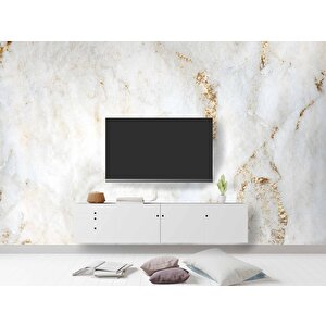 3 Boyutlu Beyaz Altın Mermer Temalı Duvar Kağıdı - Dkm658106 900x300 cm