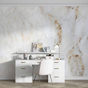 3 Boyutlu Beyaz Altın Mermer Temalı Duvar Kağıdı - Dkm658062