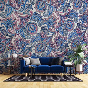 3 Boyutlu Lacivert Çini Desenli Duvar Kağıdı - Dkm815057 475x260 cm