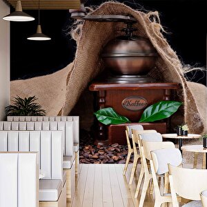 Kahve Öğütme Makinesi Cafe Duvar Kağıdı Baskı - Dkm297095 375x300 cm