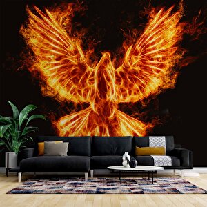 Alevli Anka Kusu Temalı Duvar Kağıdı - Dkm857081 550x280 cm