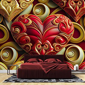 3 Boyutlu Kalp Desenli Duvar Kağıdı - Dkm781112 275x315 cm