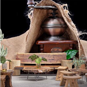 Kahve Öğütme Makinesi Cafe Duvar Kağıdı Baskı - Dkm297034 425x240 cm