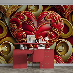 3 Boyutlu Kalp Desenli Duvar Kağıdı - Dkm781040