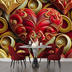 3 Boyutlu Kalp Desenli Duvar Kağıdı - Dkm781040