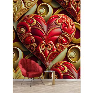 3 Boyutlu Kalp Desenli Duvar Kağıdı - Dkm781040