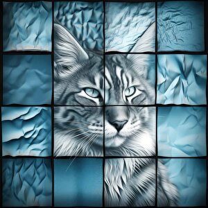 Turkuaz Kedi Temalı Duvar Kağıdı Baskı - Dkm112074