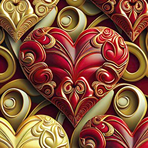 3 Boyutlu Kalp Desenli Duvar Kağıdı - Dkm781007