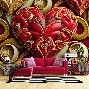 3 Boyutlu Kalp Desenli Duvar Kağıdı - Dkm781061 600x260 cm