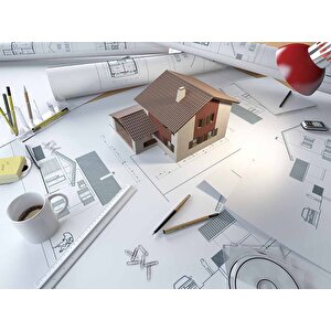 Mimari Ev Proje Çizimi Gayrimenkul Emlak Ve Gayrimenkul Duvar Kağıdı Baskı - Dkm331067