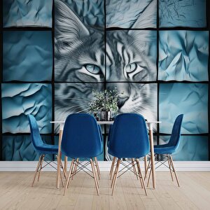 Turkuaz Kedi Temalı Duvar Kağıdı Baskı - Dkm112127