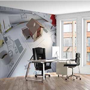 Mimari Ev Proje Çizimi Gayrimenkul Emlak Ve Gayrimenkul Duvar Kağıdı Baskı - Dkm331039 550x240 cm