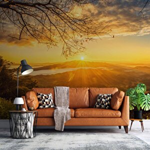 Dağ Manzaralı Gündoğumu Duvar Kağıdı Baskı - Dkm230089 225x300 cm