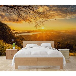 Dağ Manzaralı Gündoğumu Duvar Kağıdı Baskı - Dkm230089 225x300 cm