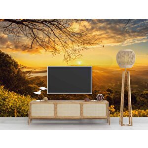 Dağ Manzaralı Gündoğumu Duvar Kağıdı Baskı - Dkm230018 550x200 cm