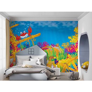 Deniz Altı Dünyası Yengeçli Duvar Kağıdı Baskı - Dkm375069