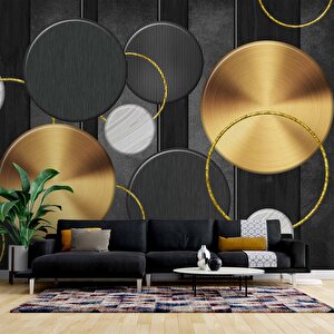 3 Boyutlu Yuvarlak Geometri Desenli Duvar Kağıdı - Dkm788019 600x200 cm