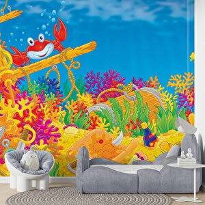 Deniz Altı Dünyası Yengeçli Duvar Kağıdı Baskı - Dkm375012 400x200 cm