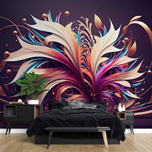 3 Boyutlu Mor Kurdale Çizim Desenli Duvar Kağıdı - Dkm823073 350x280 cm