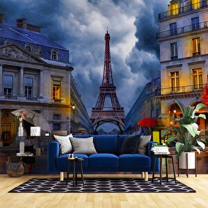 Yağmurlu Günde Eyfel Kulesi Manzarası Duvar Kağıdı - Dkm479056 450x260 cm