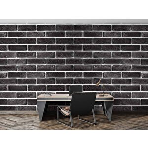 3 Boyutlu Siyah Tuğla Desenli Duvar Kağıdı - Dkm653114