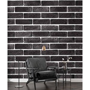 3 Boyutlu Siyah Tuğla Desenli Duvar Kağıdı - Dkm653063
