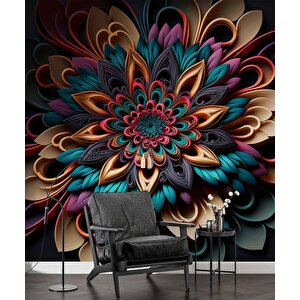 3 Boyutlu Rengarenk Çiçek Desenli Duvar Kağıdı - Dkm792115