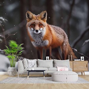 Kar Ve Tilki Manzaralı Duvar Kağıdı - Dkm835018 550x200 cm